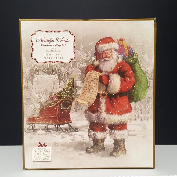 NEW RARE Pottery Set of 4 Pottery Barn Nostalgic Santa Mugs 10.75 OZ Stoneware - Picture 10 of 11
